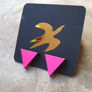 Neon pink triangular stud earrings