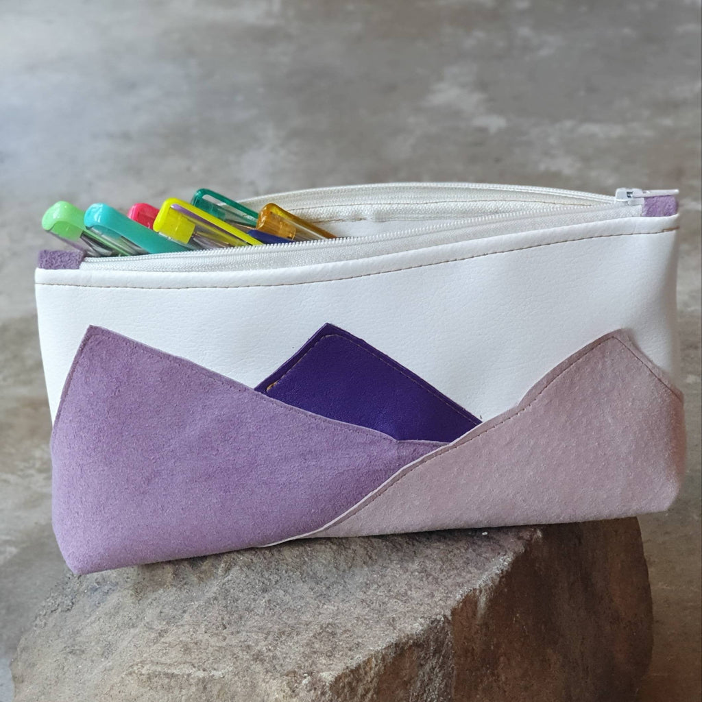 Ballet pink, mauve and purple leather pencil case