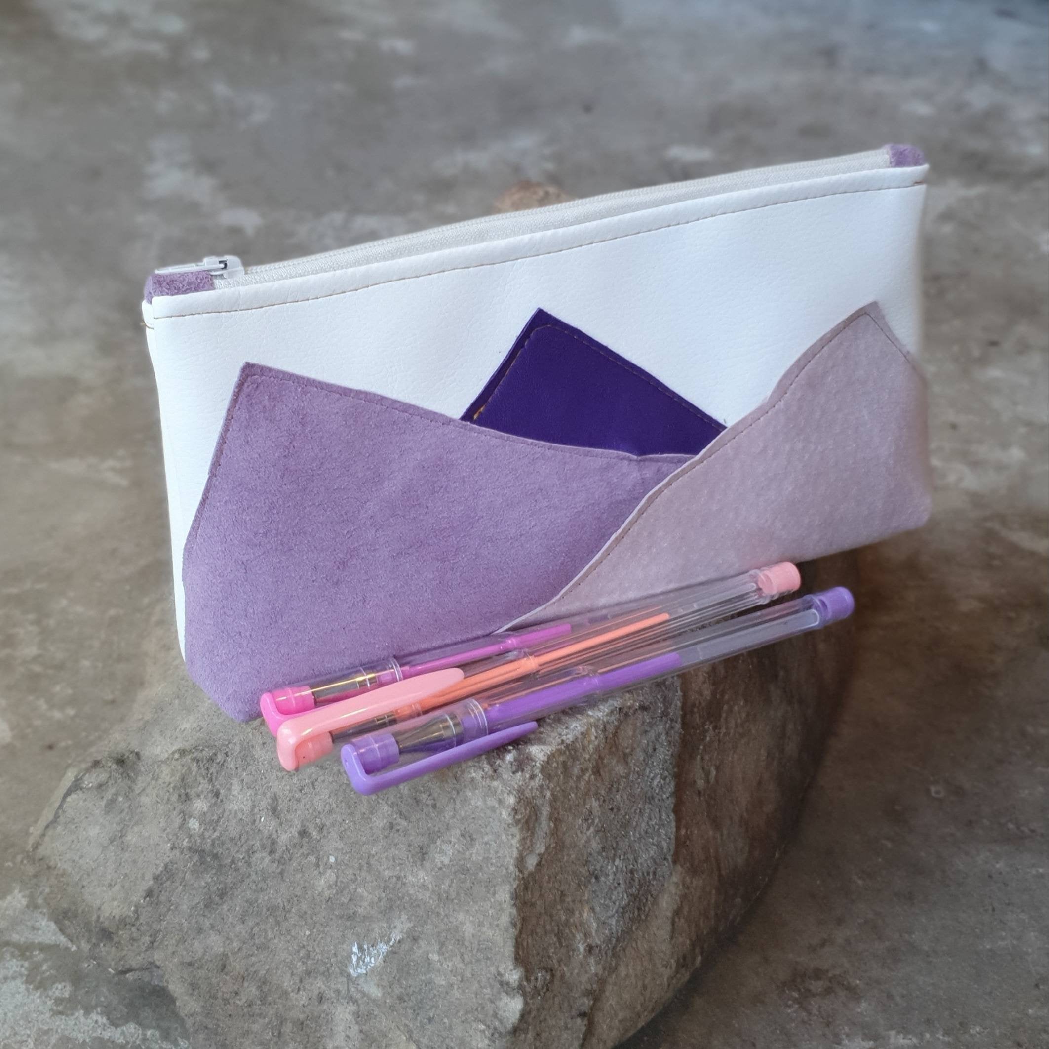 Ballet pink, mauve and purple leather pencil case