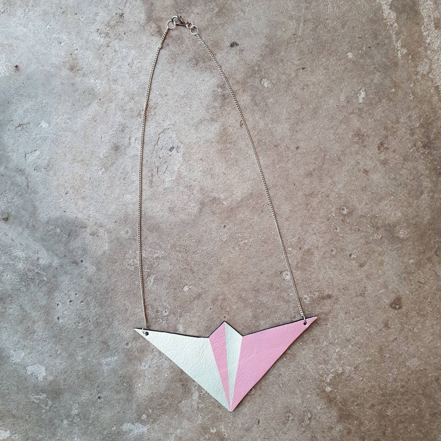 Leather paper aeroplane bib necklace