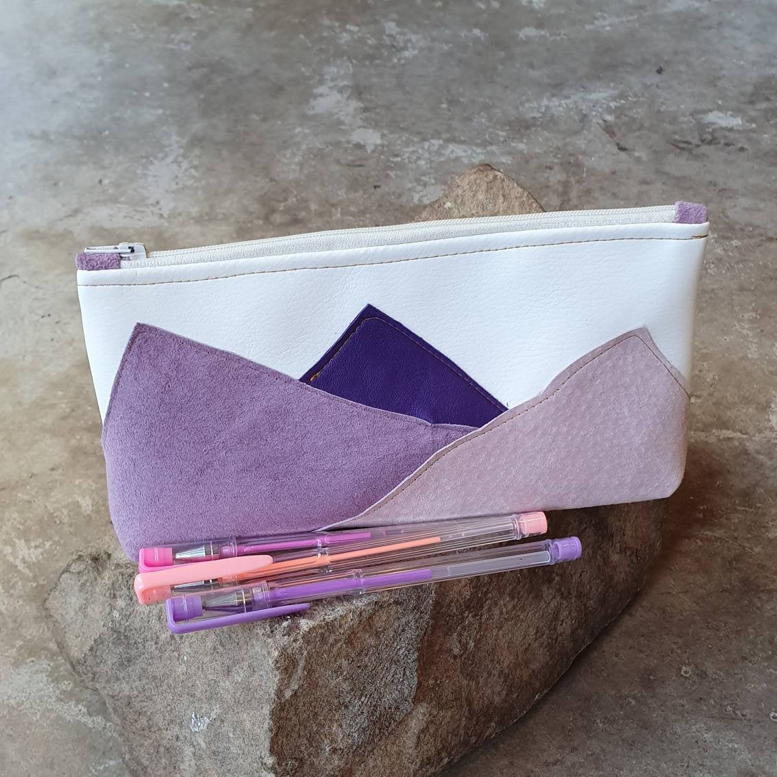 Ballet pink, mauve and purple leather pencil case