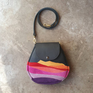 Multi-coloured leather and suede crossbody handbag