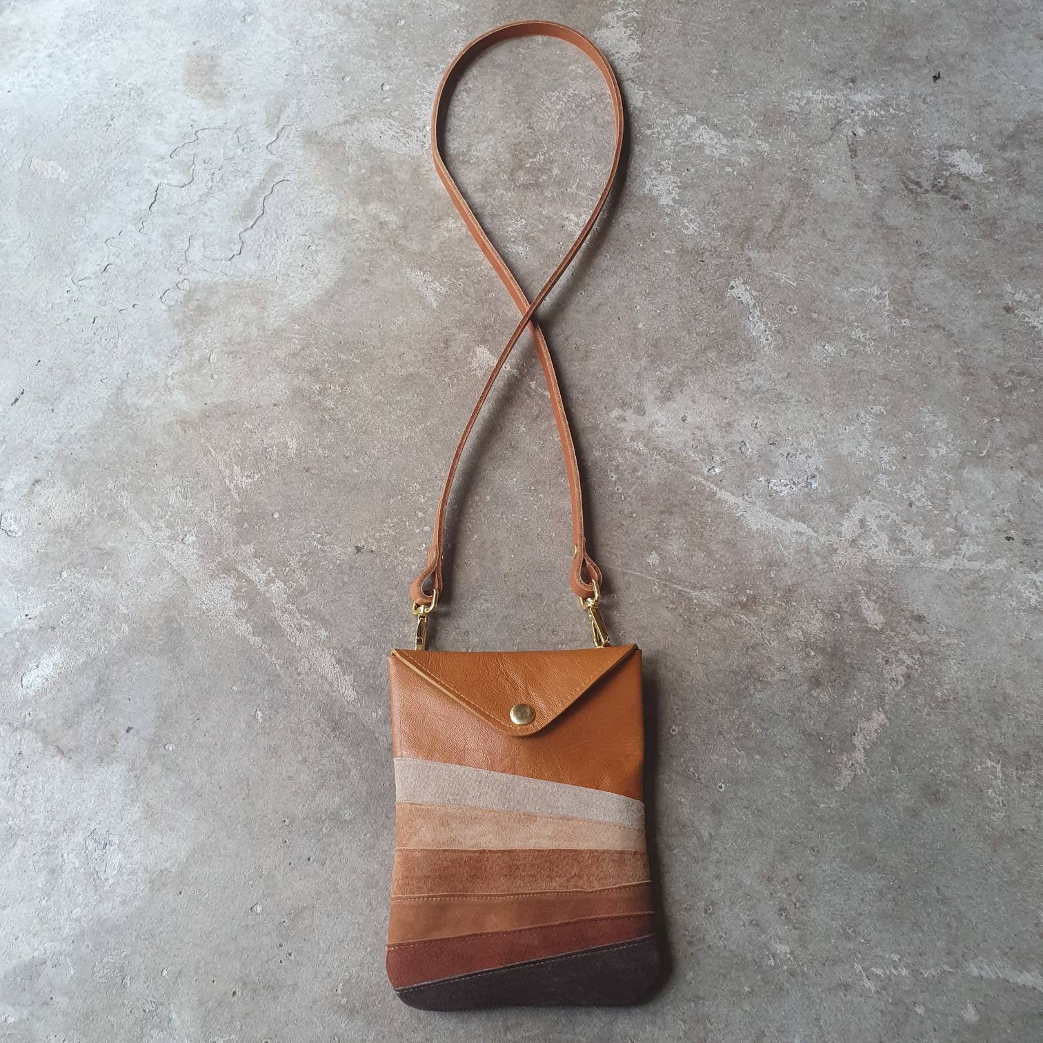 Tan & brown leather and suede cross body handbag