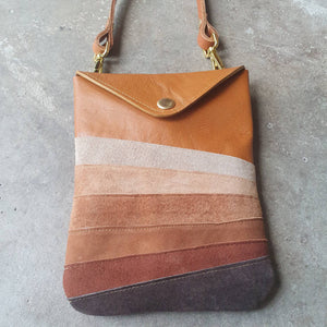 Tan & brown leather and suede cross body handbag