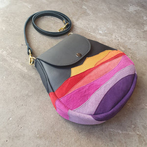 Multi-coloured leather and suede crossbody handbag