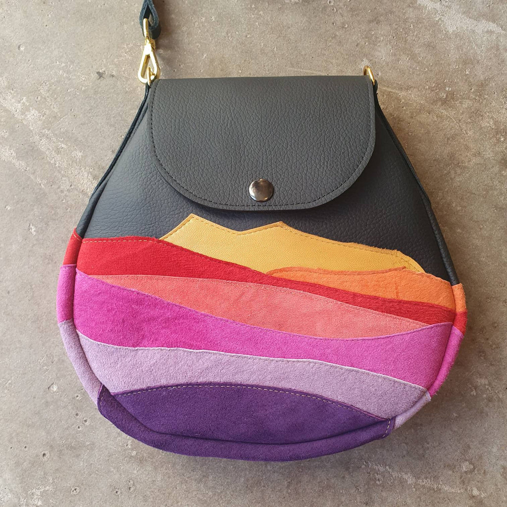 Multi-coloured leather and suede crossbody handbag