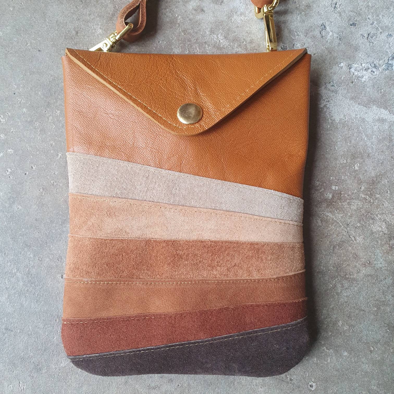 Tan & brown leather and suede cross body handbag