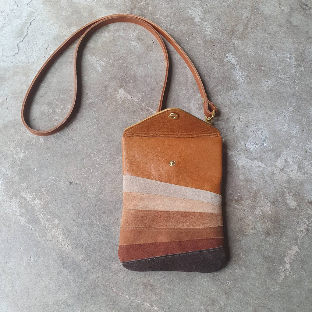 Tan & brown leather and suede cross body handbag