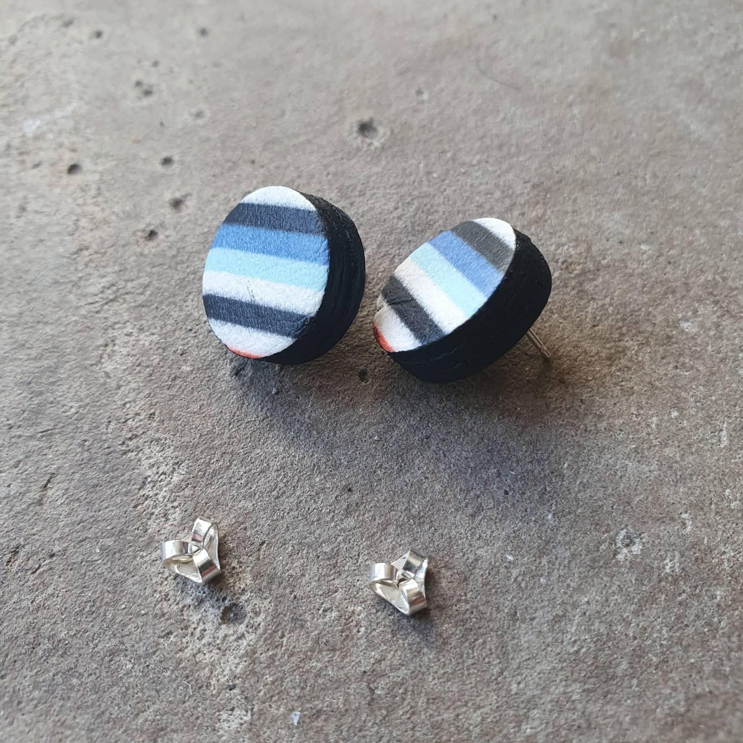 Blue striped chubby stud earrings