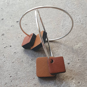 Tan double squared silver hoop earrings