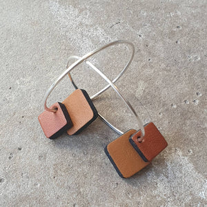 Tan double squared silver hoop earrings