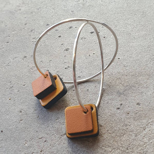 Mustard and tan double squared hoop earrings