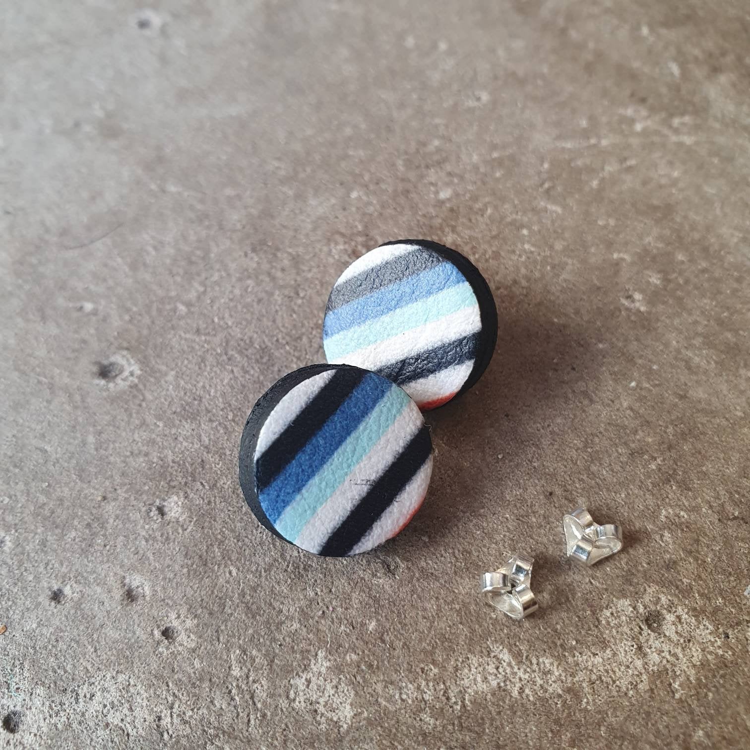 Blue striped chubby stud earrings