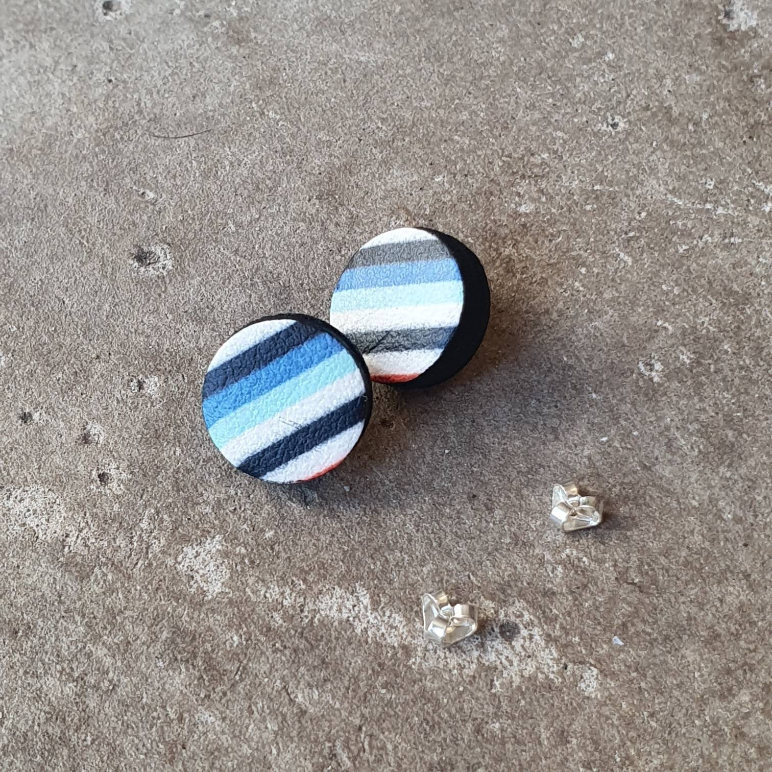 Blue striped chubby stud earrings